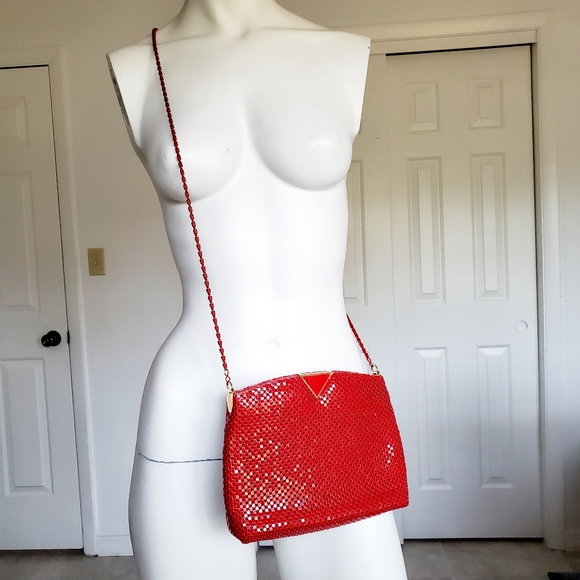 MARLO vintage red mesh crossbody bag red - Picture 2 of 6